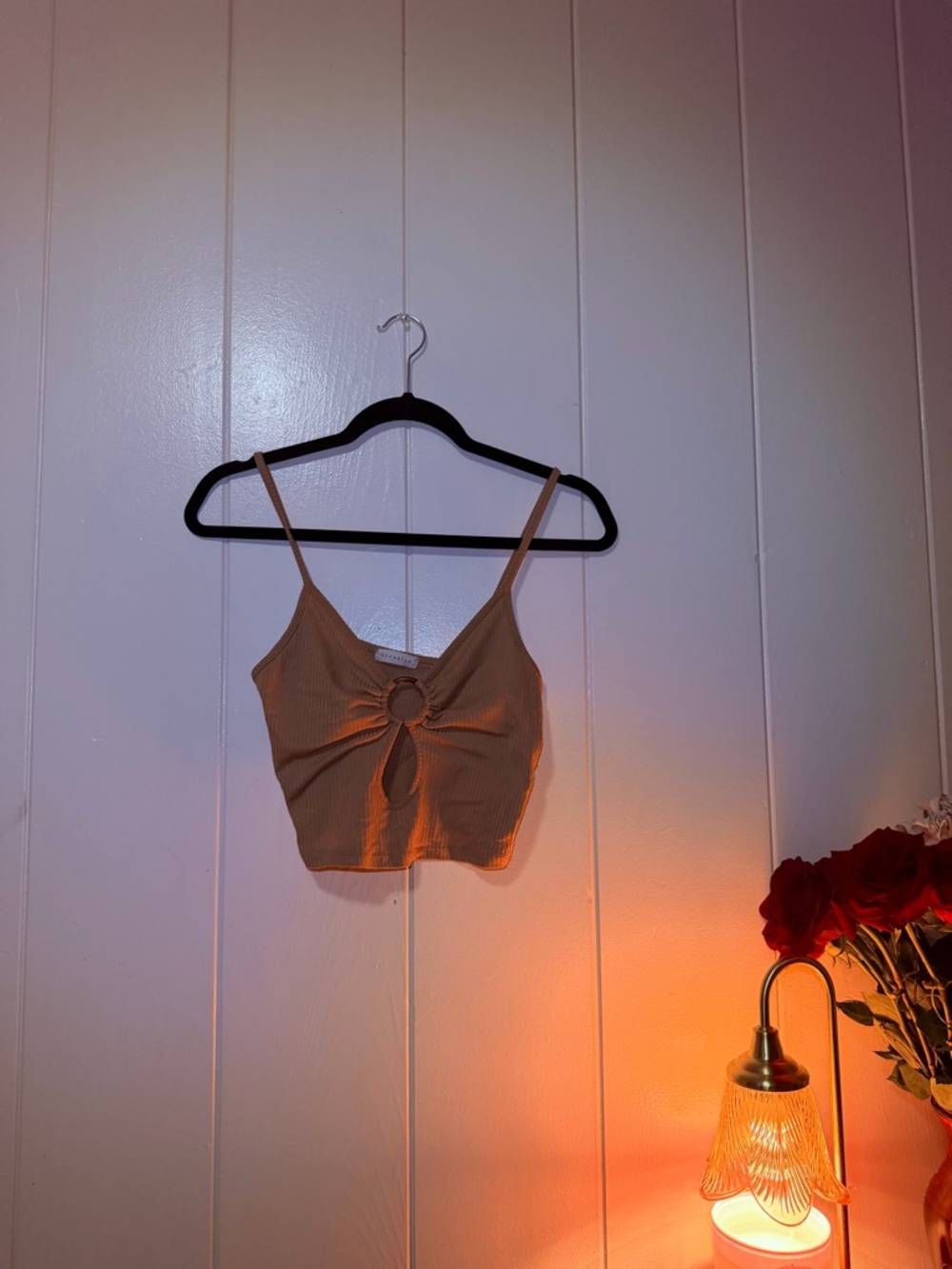 Occasion Ribbed Ring-Front Crop Top - Tan